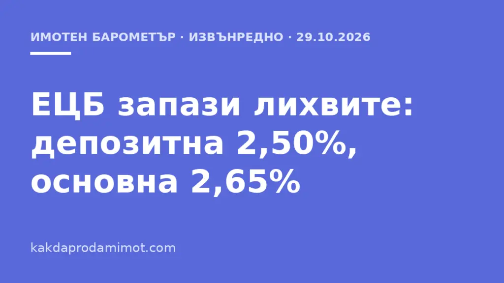 ЕЦБ запази лихвите: депозитна 2,50%, основна 2,65%